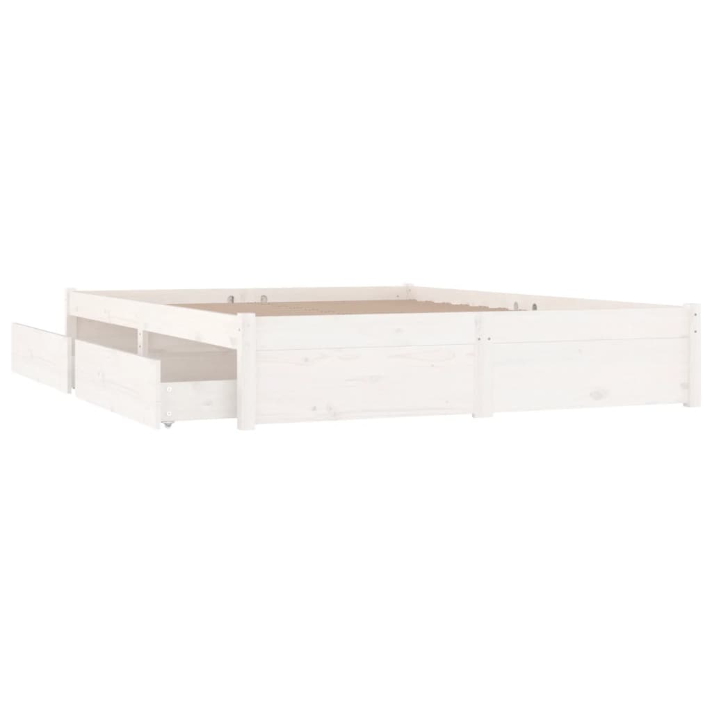 vidaXL gultas rāmis ar atvilktnēm, balts, 200x200 cm