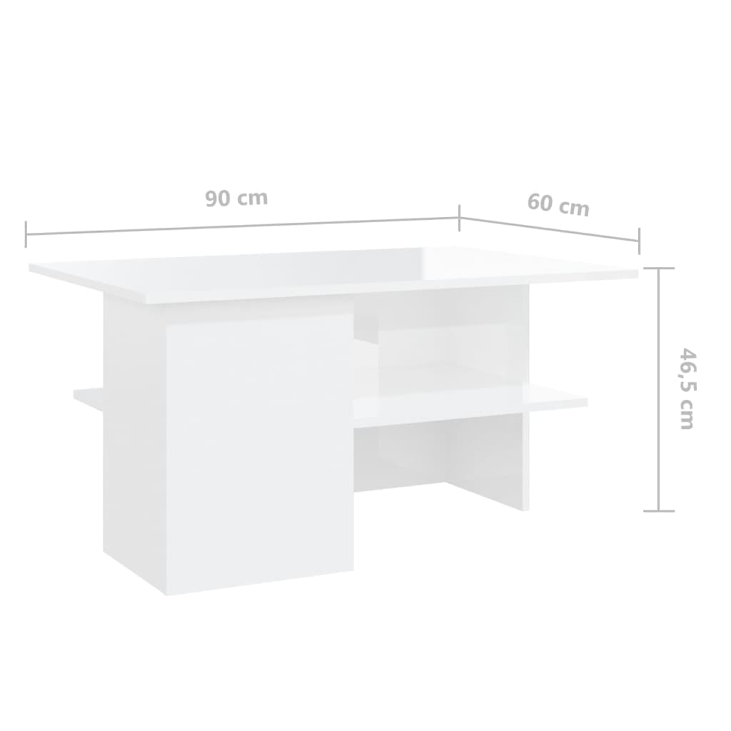 vidaXL kafijas galdiņš, 90x60x46,5 cm, spīdīgi balts, skaidu plāksne