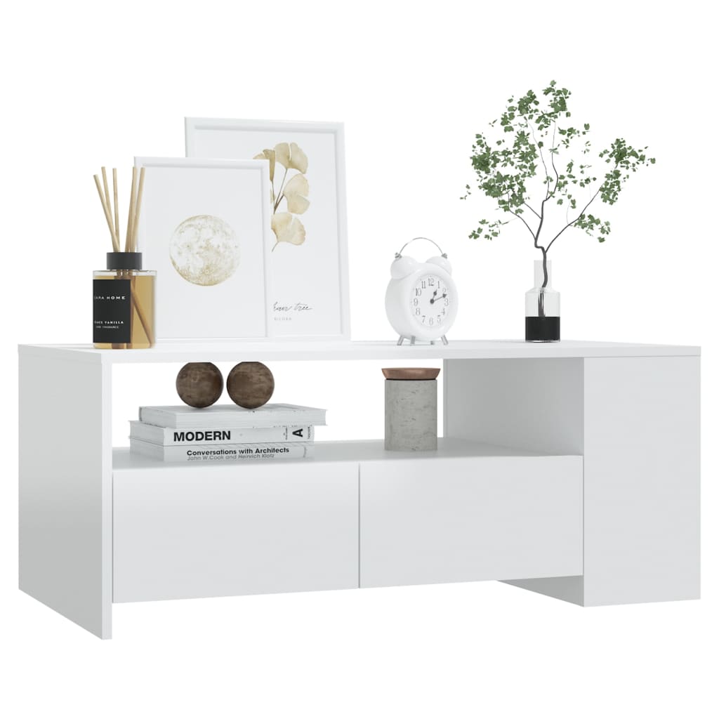 vidaXL kafijas galdiņš, spīdīgi balts, 102x55x42 cm, inženierijas koks