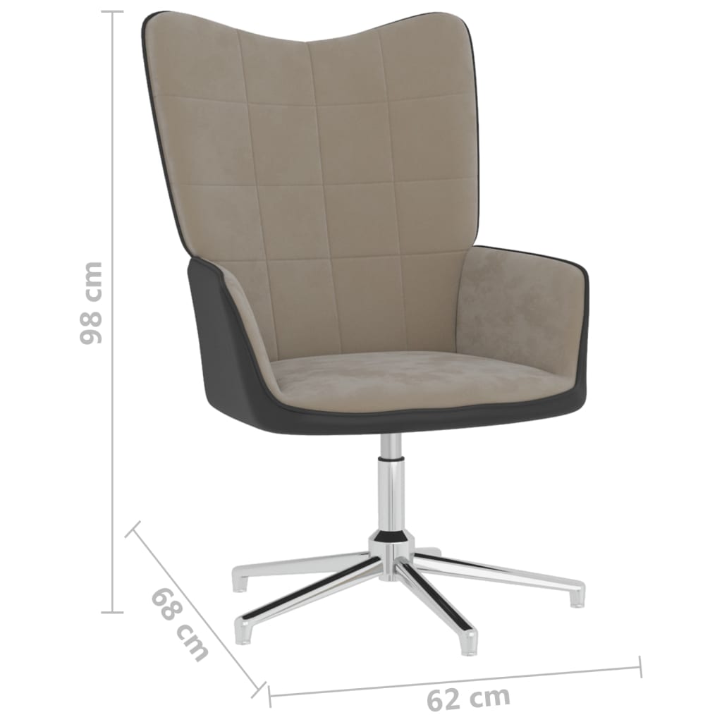 vidaXL atpūtas krēsls ar kāju balstu, gaiši pelēks, samts un PVC