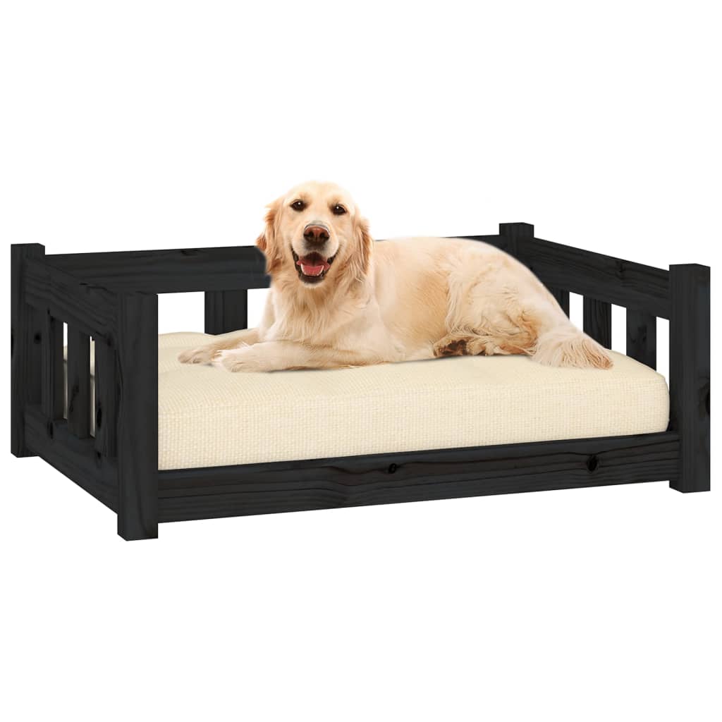 vidaXL suņu gulta, melna, 75,5x55,5x28 cm, priedes masīvkoks