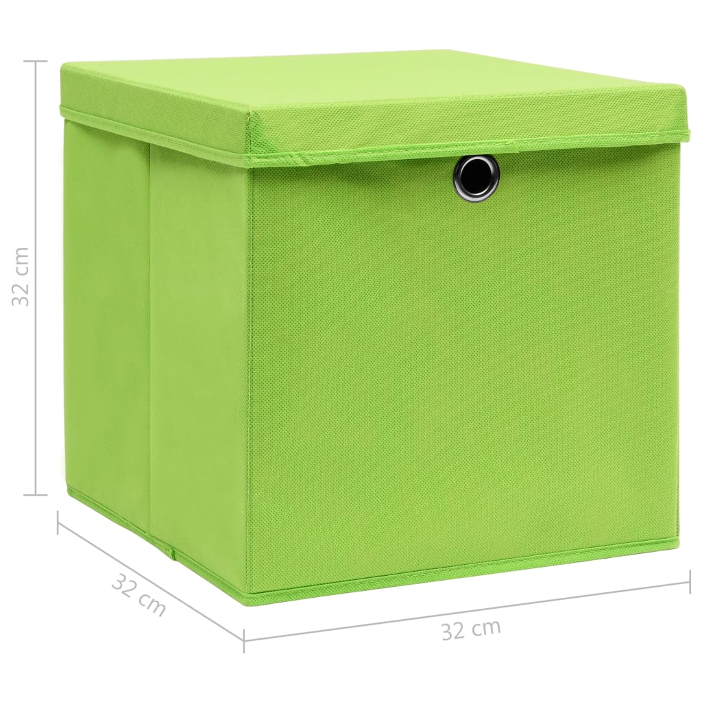 vidaXL uzglabāšanas kastes ar vāku, 10 gab., zaļas, 32x32x32 cm