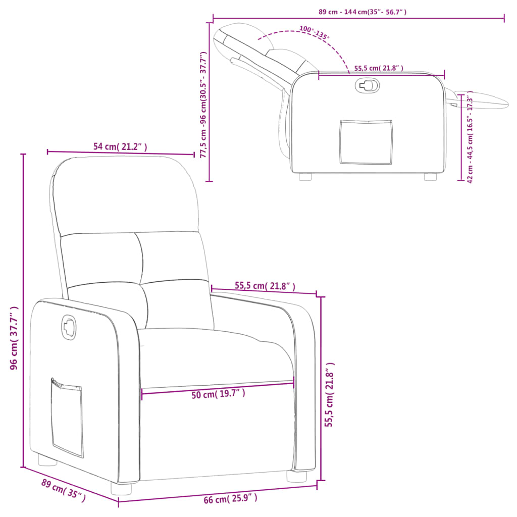 vidaXL atpūtas krēsls, atgāžams, vīnsarkans audums