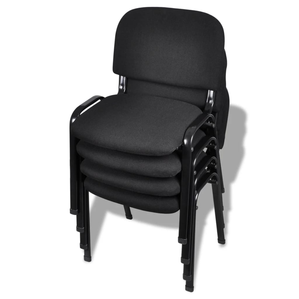 vidaXL biroja krēsli, 4 gab., melns audums, saliekami viens uz otra