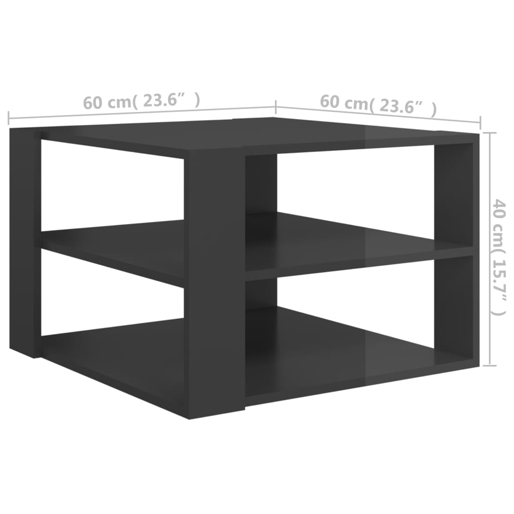vidaXL kafijas galdiņš, 60x60x40 cm, spīdīgi pelēks, skaidu plāksne