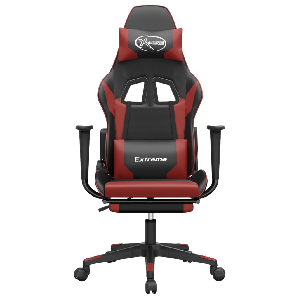 vidaXL datorspēļu krēsls ar kāju balstu, melna un sarkana mākslīgā āda