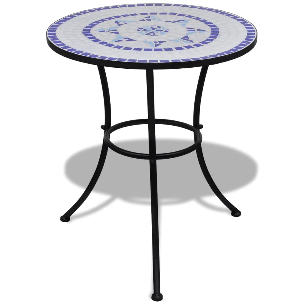 vidaXL bistro galds, 60 cm, zila un balta mozaīka