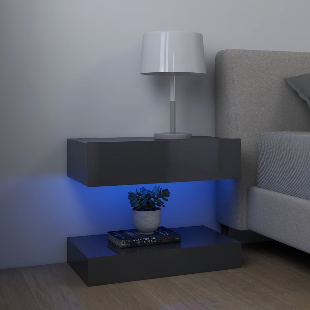 vidaXL TV plaukts ar LED lampiņām, 60x35 cm, spīdīgi pelēks