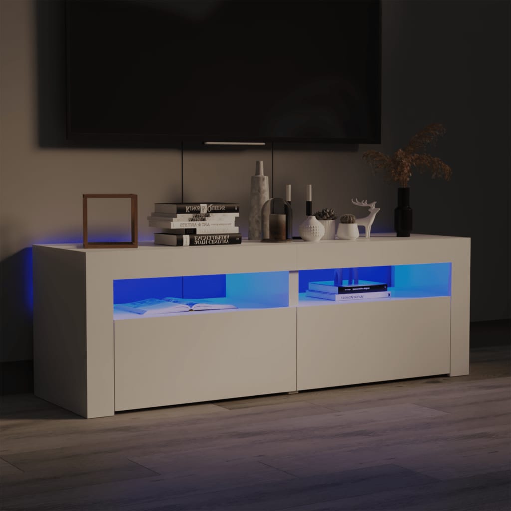 vidaXL TV galdiņš ar LED lampiņām, 120x35x40 cm, spīdīgi balts