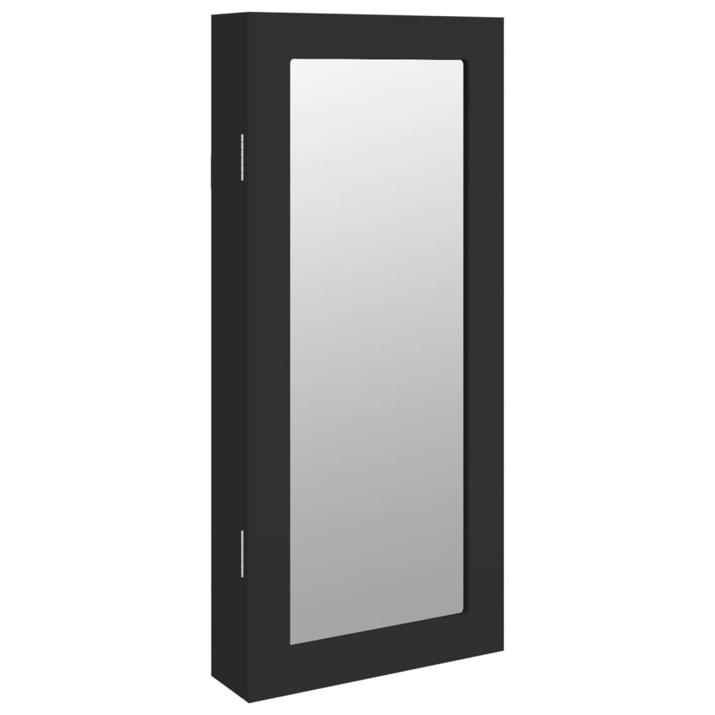 vidaXL sienas rotaslietu skapītis ar spoguli, melns, 30x8,5x67 cm