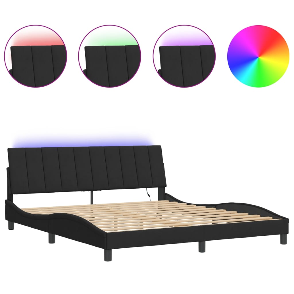 vidaXL gultas rāmis ar LED, melns, 180x200 cm, samts