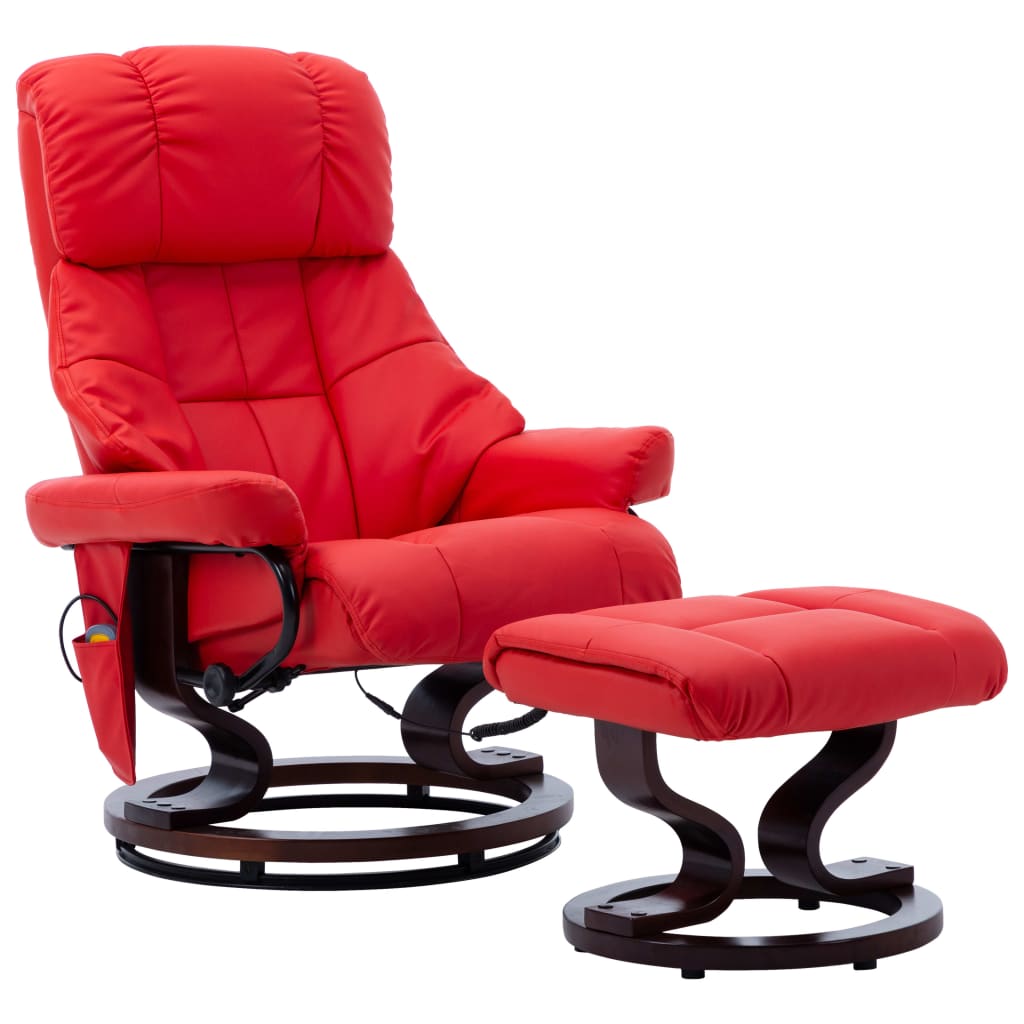 vidaXL masāžas krēsls, atgāžams, sarkana mākslīgā āda, liekts koks