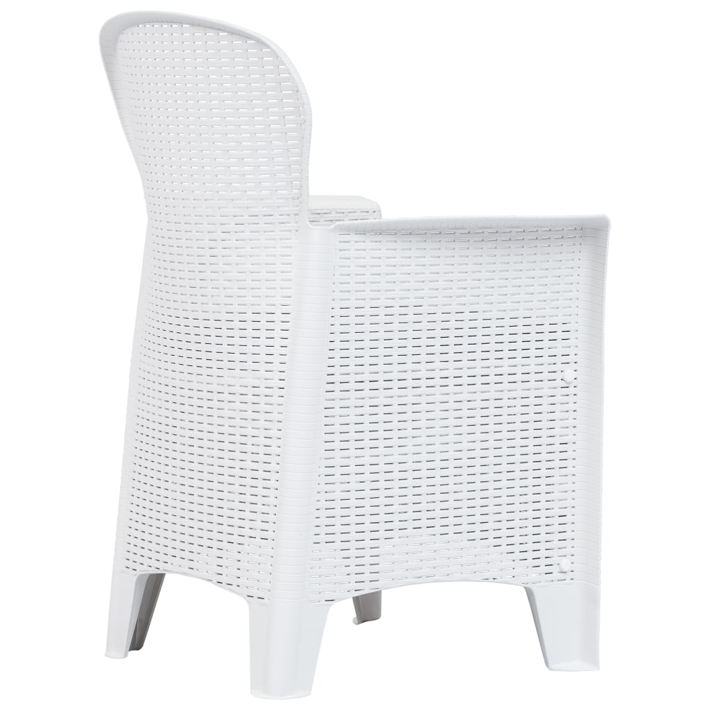 vidaXL dārza krēsli ar spilvenu, 2 gab., balti, plastmasas pinums
