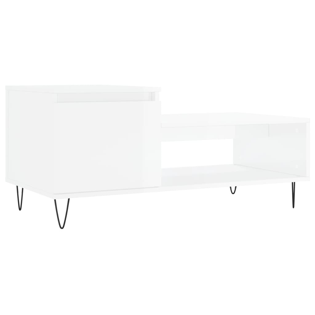 vidaXL kafijas galdiņš, spīdīgi balts, 100x50x45 cm, inženierijas koks