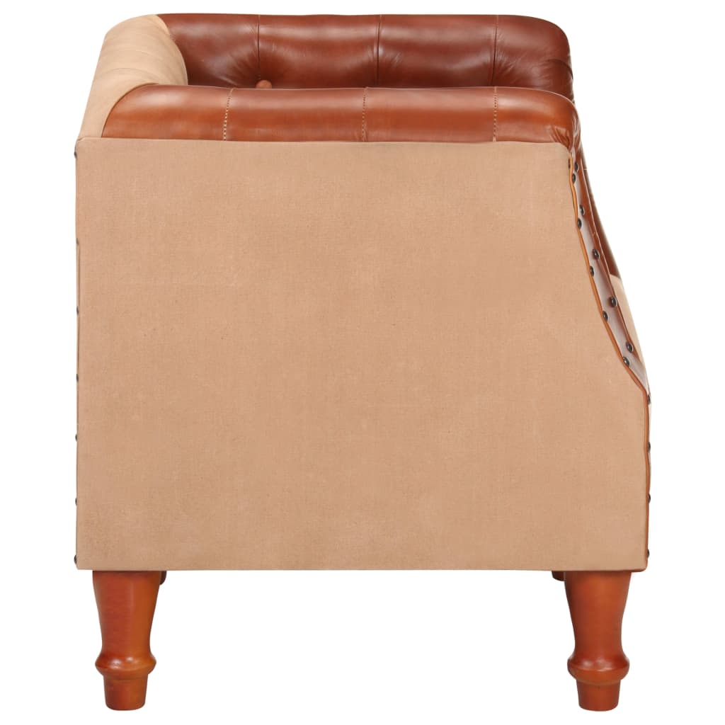 vidaXL atpūtas krēsls, brūna dabīgā āda un mango masīvkoks
