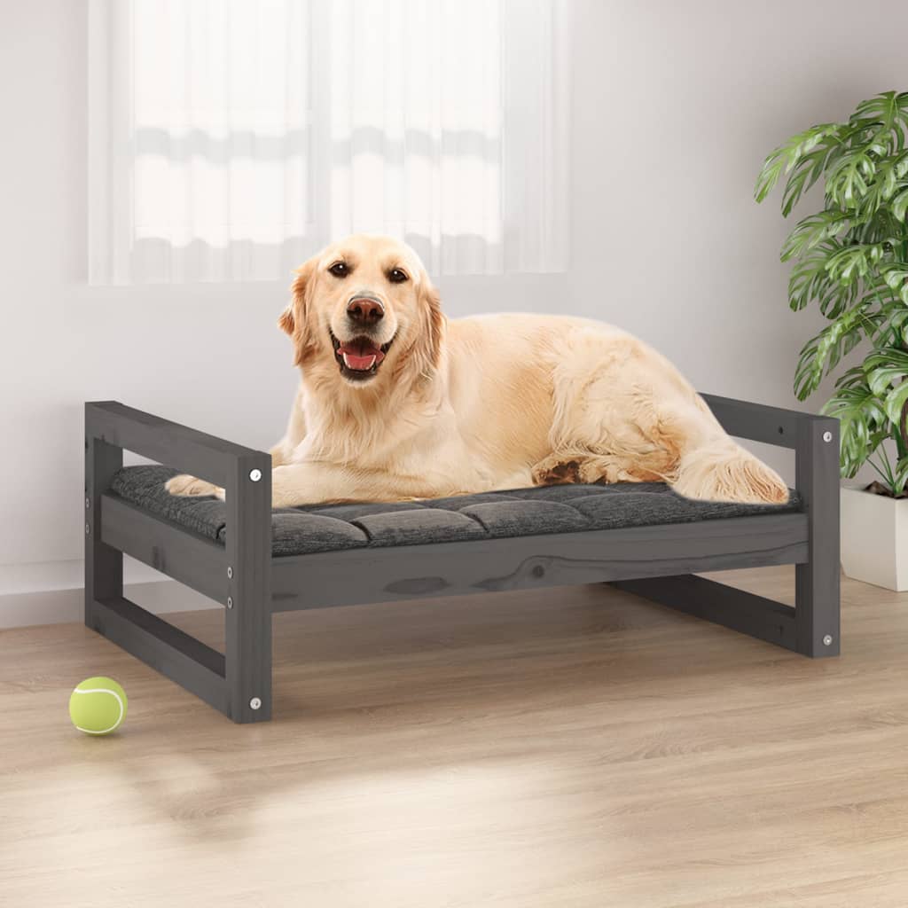 vidaXL suņu gulta, pelēka, 75,5x55,5x28 cm, priedes masīvkoks