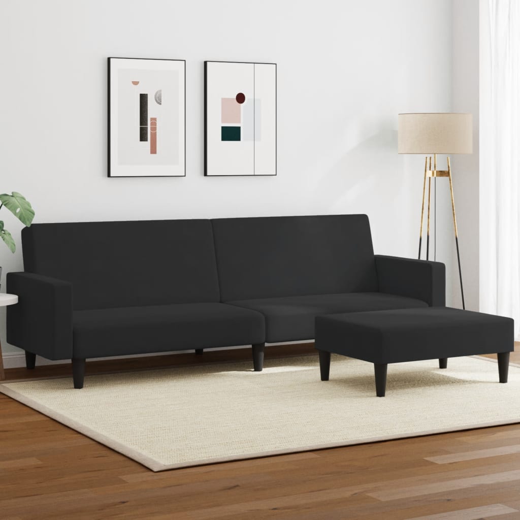 vidaXL 2-vietīga dīvāngulta ar kāju balstu, melns samts