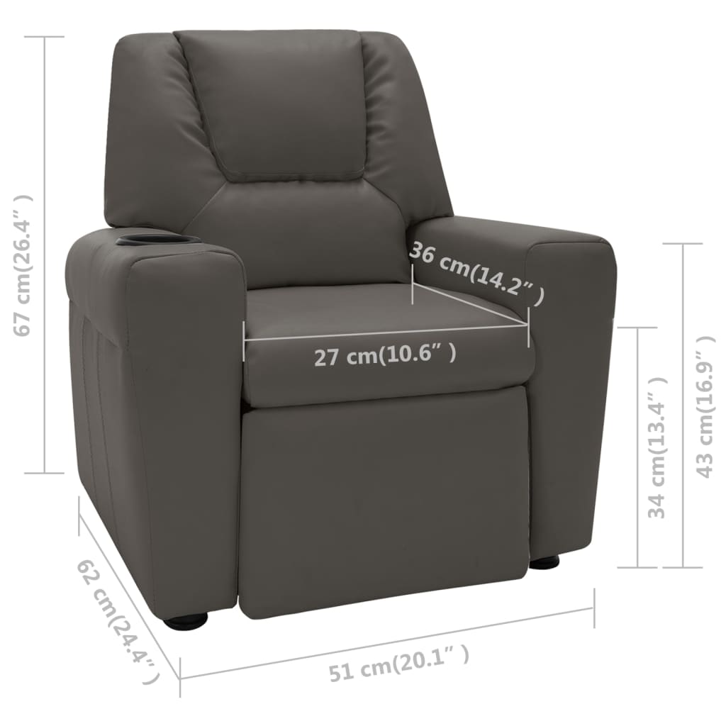 vidaXL bērnu atpūtas krēsls, atgāžams, antracītpelēka mākslīgā āda