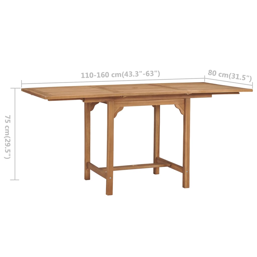 vidaXL izvelkams dārza galds, (110-160)x80x75 cm, masīvs tīkkoks