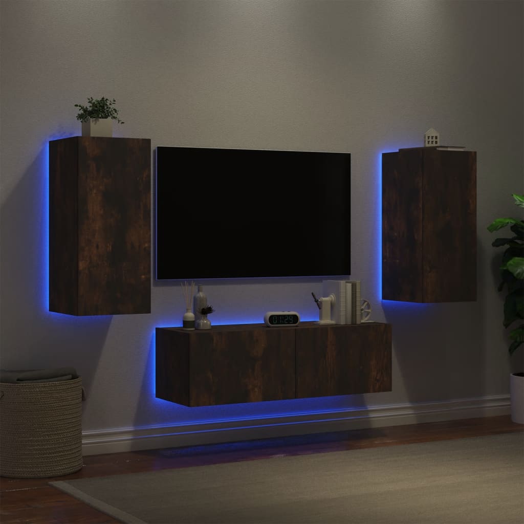 vidaXL TV sienas skapīši ar LED, 3 gab., ozolkoka krāsa