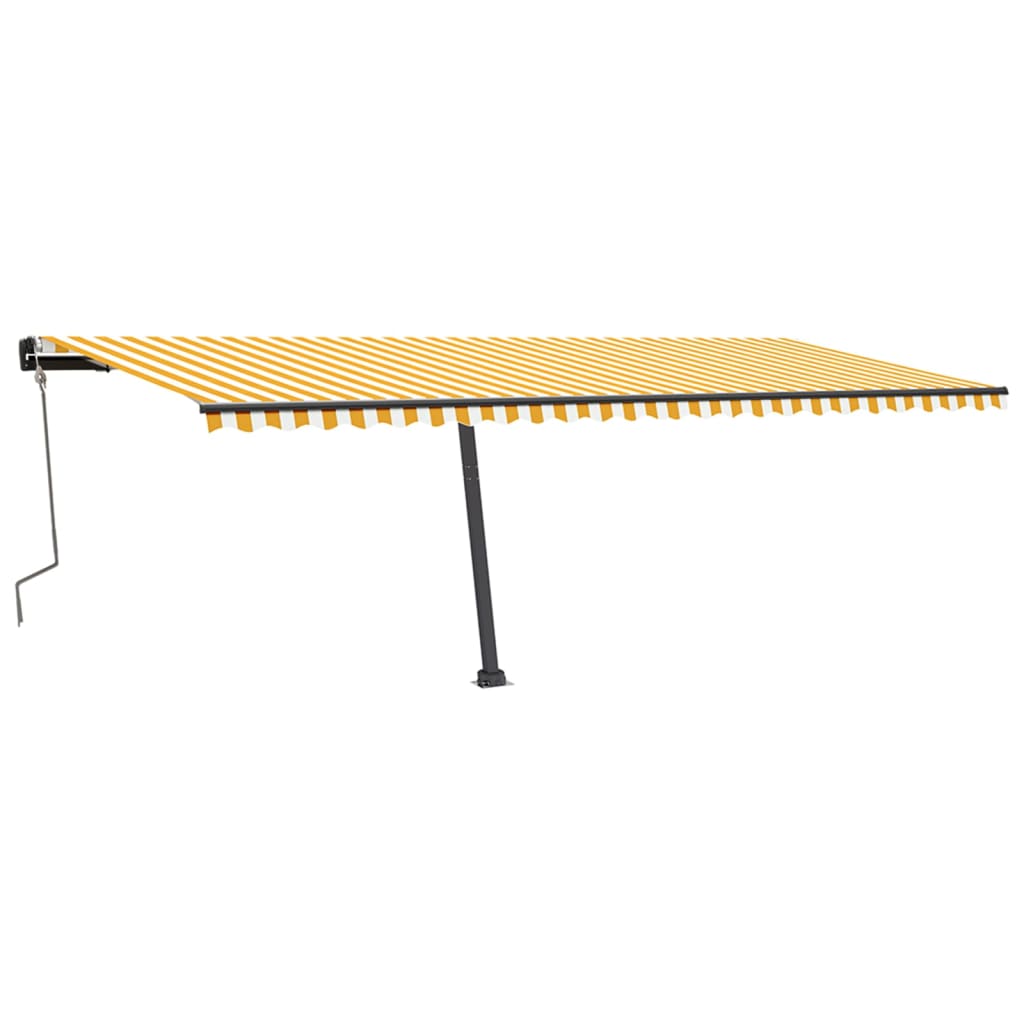 vidaXL izvelkama markīze ar stabu, 600x350 cm, manuāla, dzeltena/balta