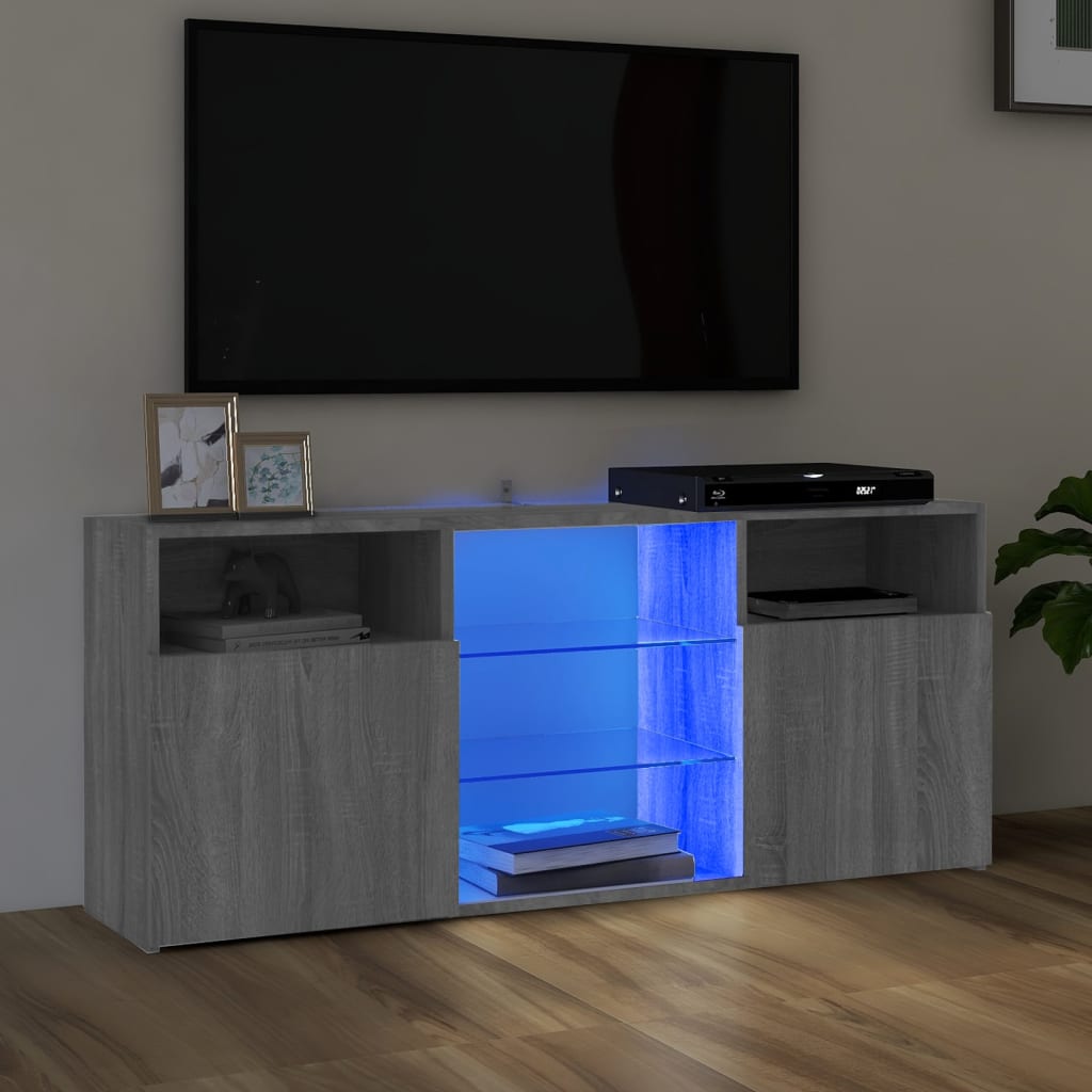 vidaXL TV galdiņš ar LED lampiņām, pelēka ozolkoka, 120x30x50 cm