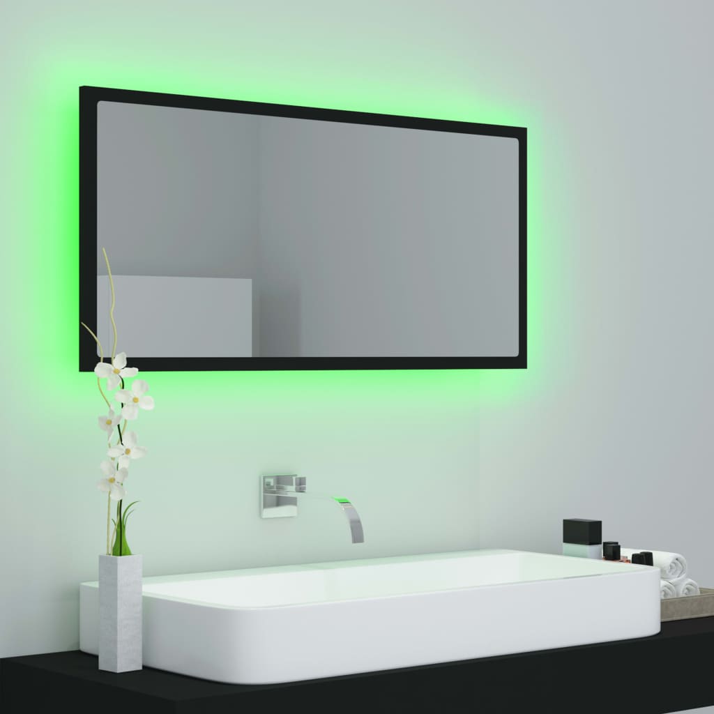 vidaXL vannasistabas spogulis, LED, melns, 90x8,5x37 cm, akrils