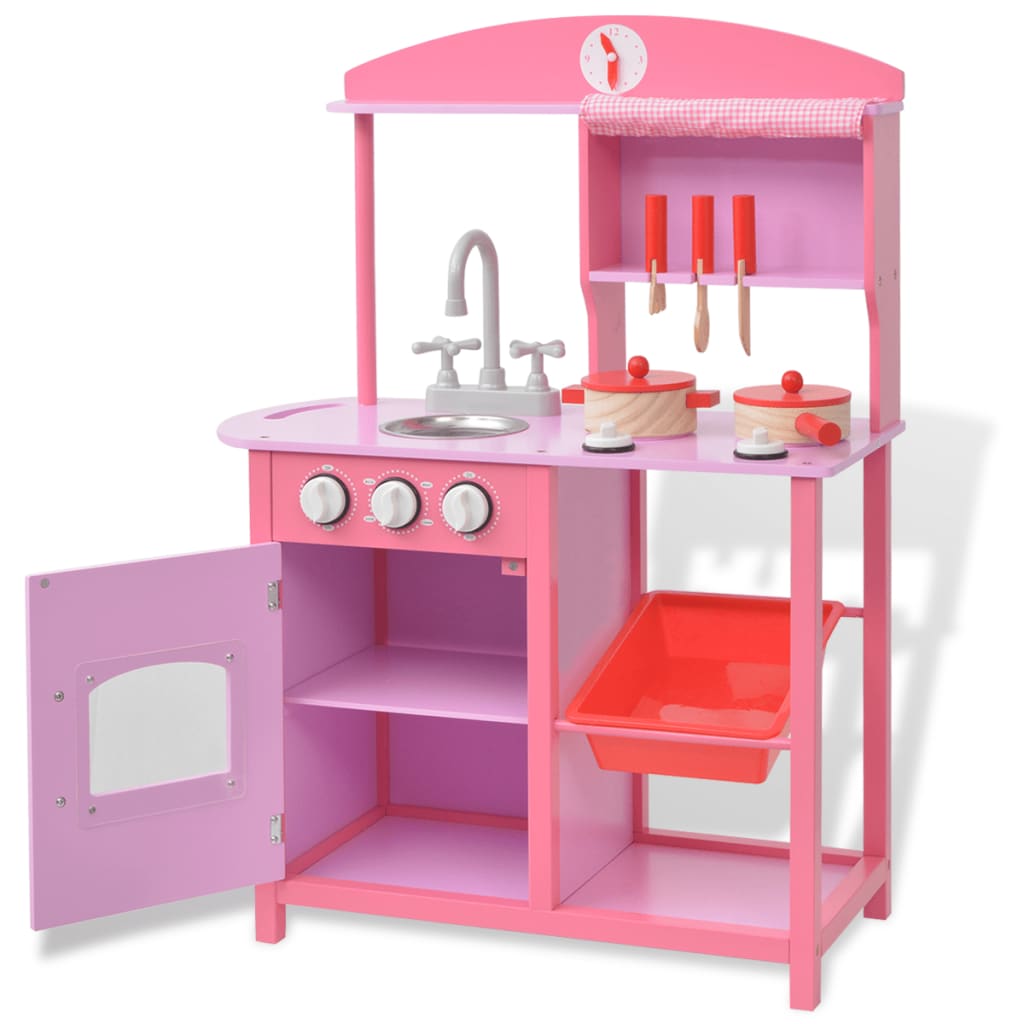 vidaXL rotaļu virtuve, rozā, 60 x 27 x 83 cm, koks