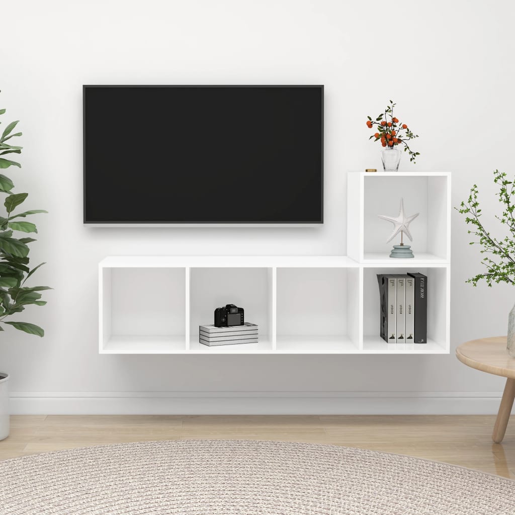 vidaXL 2-daļīgs TV plauktu komplekts, balts, skaidu plāksne