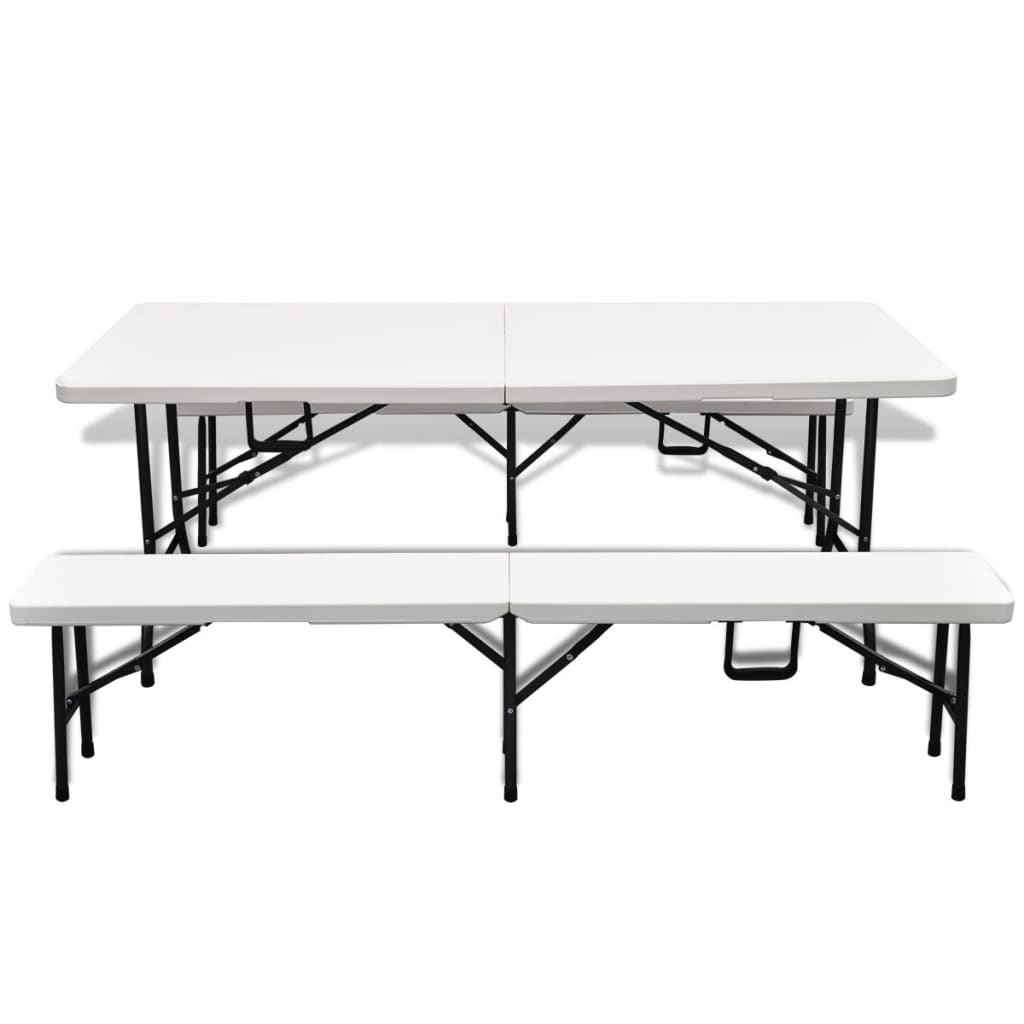 vidaXL saliekams alus galds ar 2 soliem, 180 cm, HDPE, balts