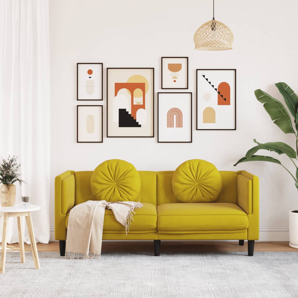 vidaXL divvietīgs dīvāns ar matračiem, dzeltens samts