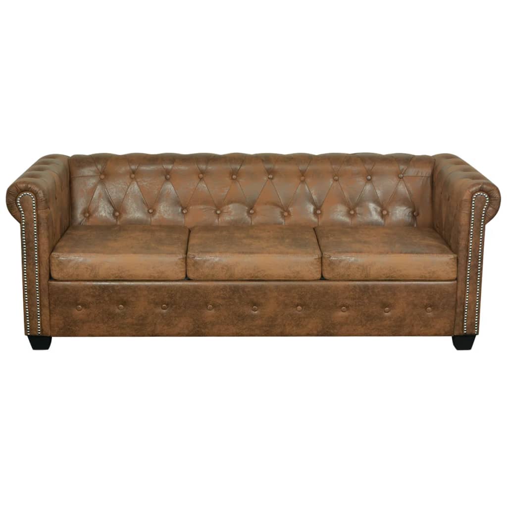 vidaXL Chesterfield dīvāns, trīsvietīgs, brūna mākslīgā āda