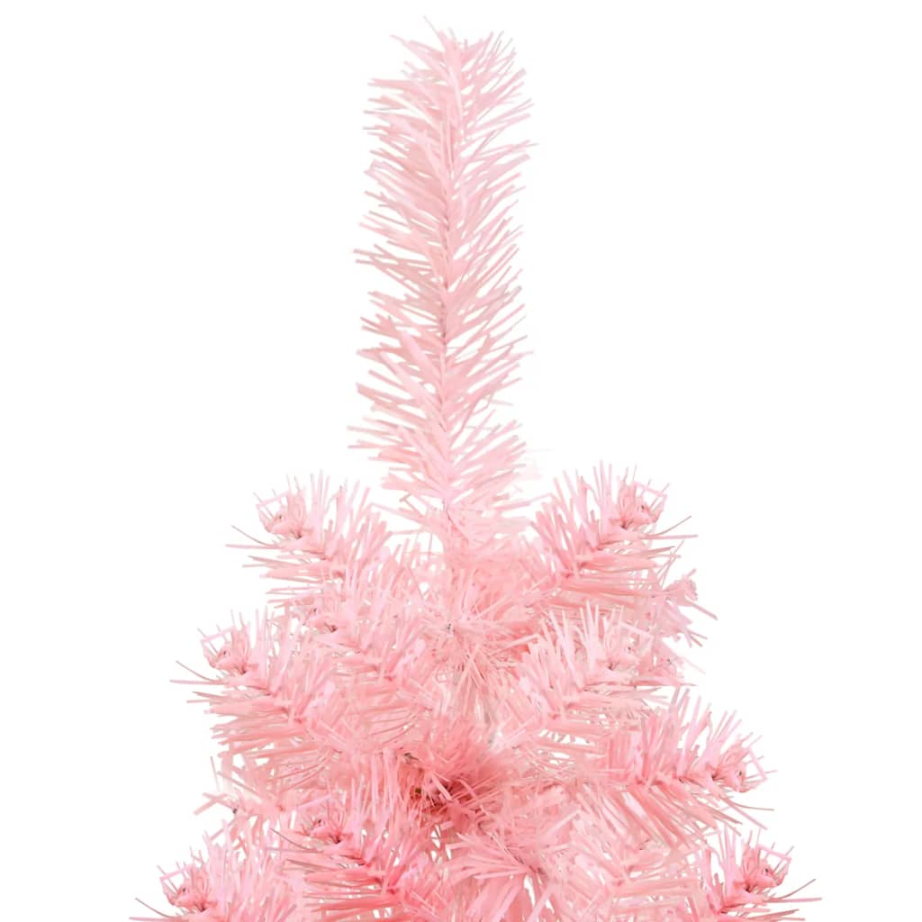 vidaXL mākslīgā Ziemassvētku egle ar statīvu, pusapaļa, rozā, 150 cm