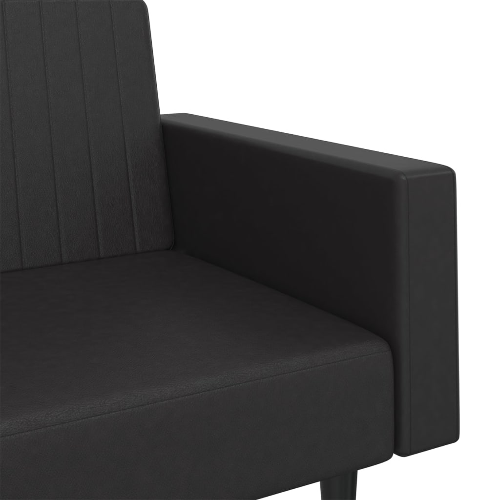 vidaXL divvietīga dīvāngulta ar kājsoliņu, melna mākslīgā āda