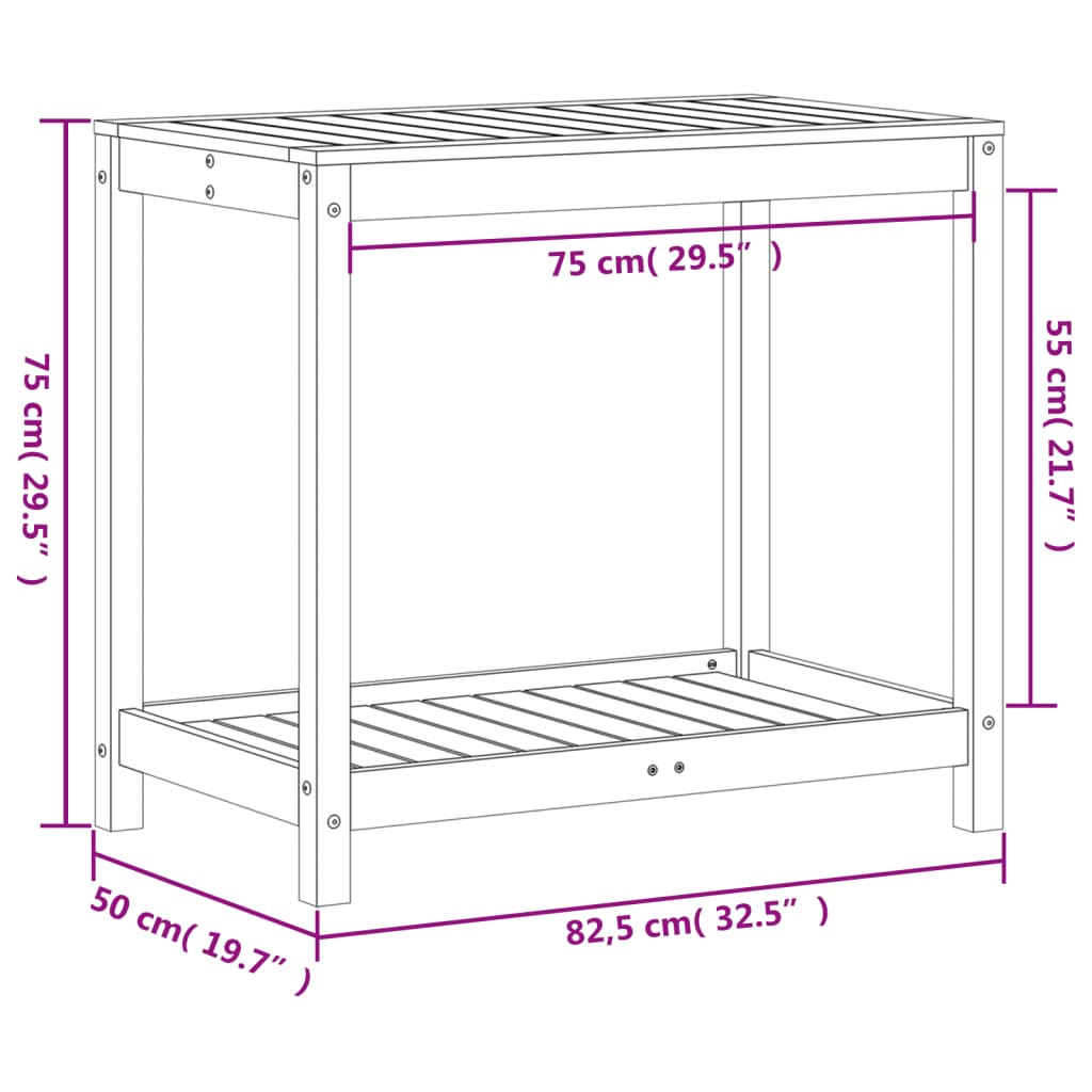 vidaXL stādīšanas galds ar plauktu, balts, 82,5x50x75 cm, priedes koks