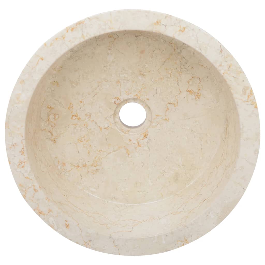 vidaXL izlietne, Ø40x15 cm, krēmkrāsas marmors