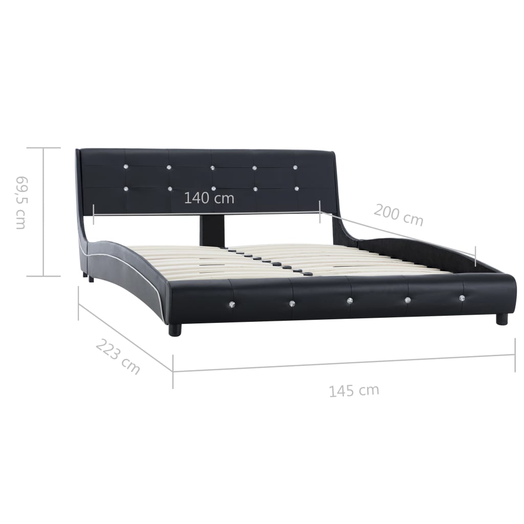 vidaXL gulta, atmiņas efekta matracis, melna, 140x200 cm, mākslīgā āda
