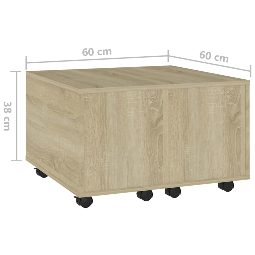 vidaXL kafijas galdiņš, ozolkoka krāsā, 60x60x38 cm, skaidu plāksne