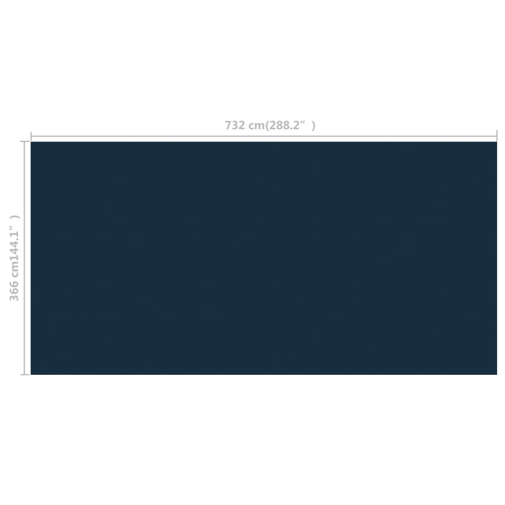 vidaXL baseina pārklājs, solārs, peldošs, 732x366 cm, melns un zils PE