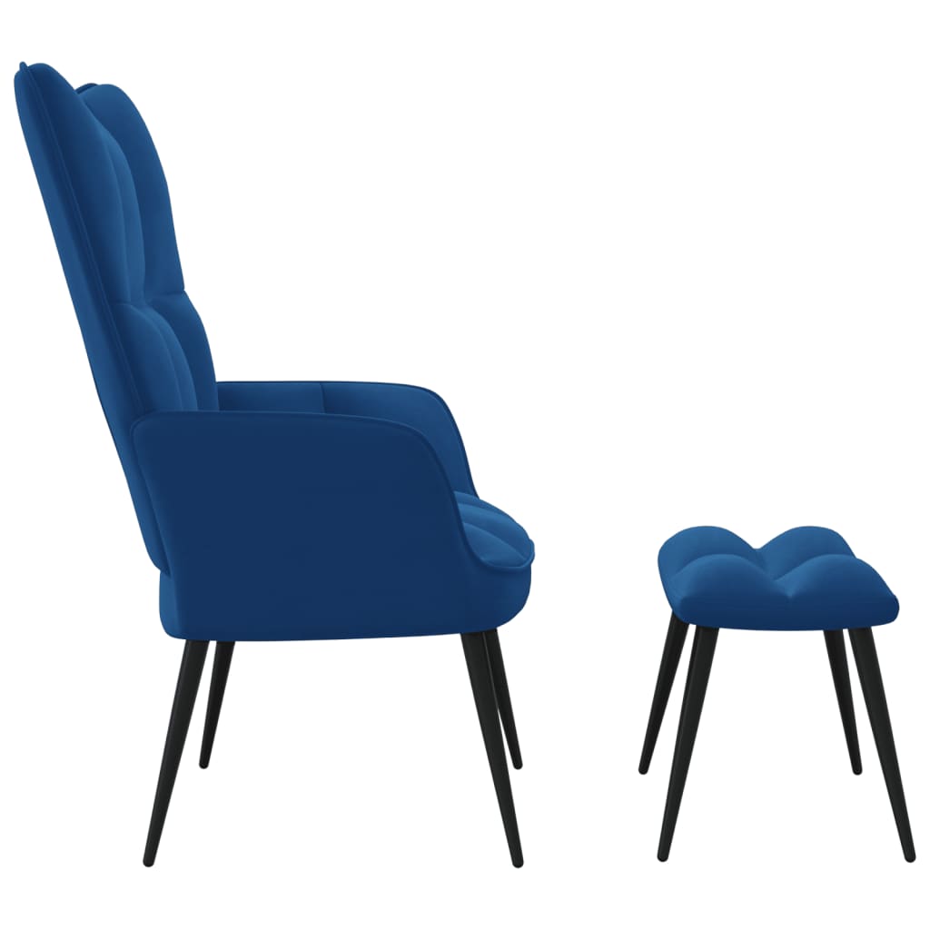 vidaXL atpūtas krēsls ar kāju balstu, zils samts