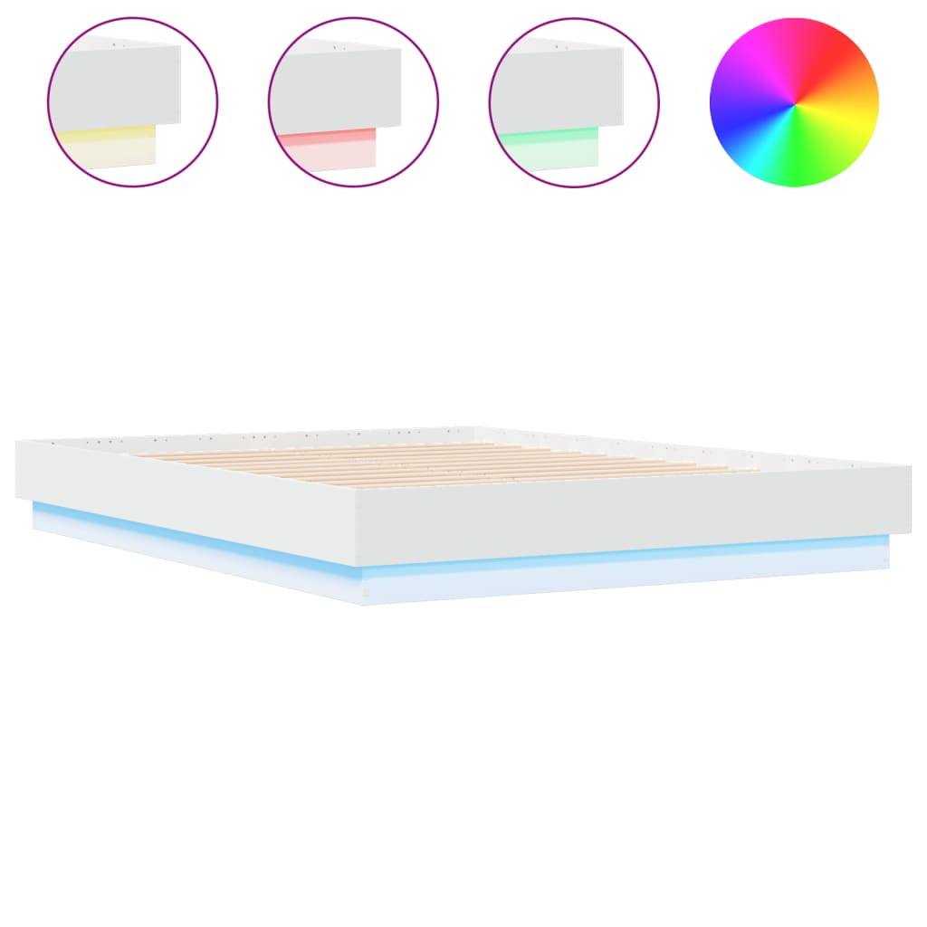 vidaXL gultas rāmis ar LED, balts, 135x190 cm