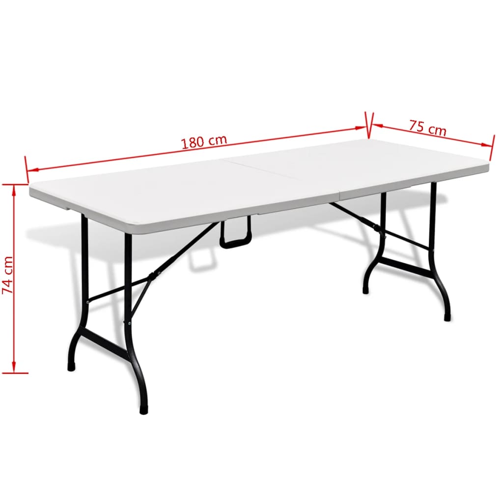 vidaXL saliekams alus galds ar 2 soliem, 180 cm, HDPE, balts