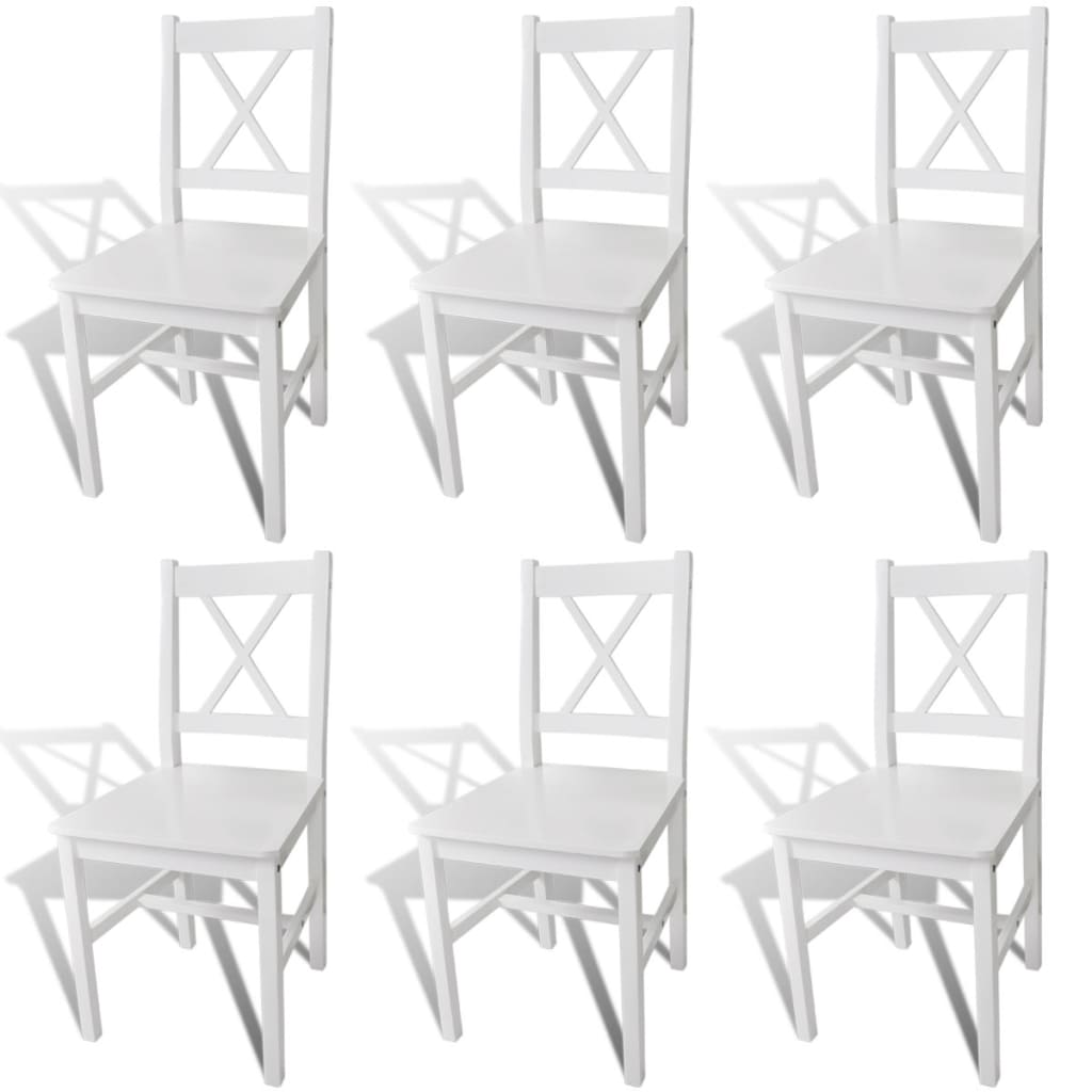 vidaXL virtuves krēsli, 6 gab., balti, priedes koks