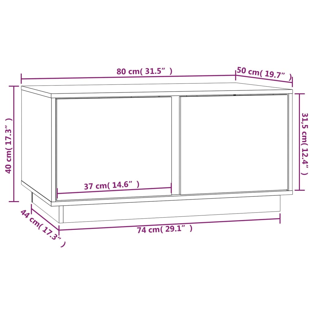 vidaXL kafijas galdiņš, 80x50x40 cm, priedes masīvkoks