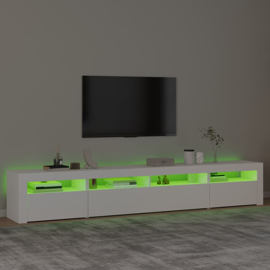 vidaXL TV galdiņš ar LED apgaismojumu, balts, 240x35x40 cm