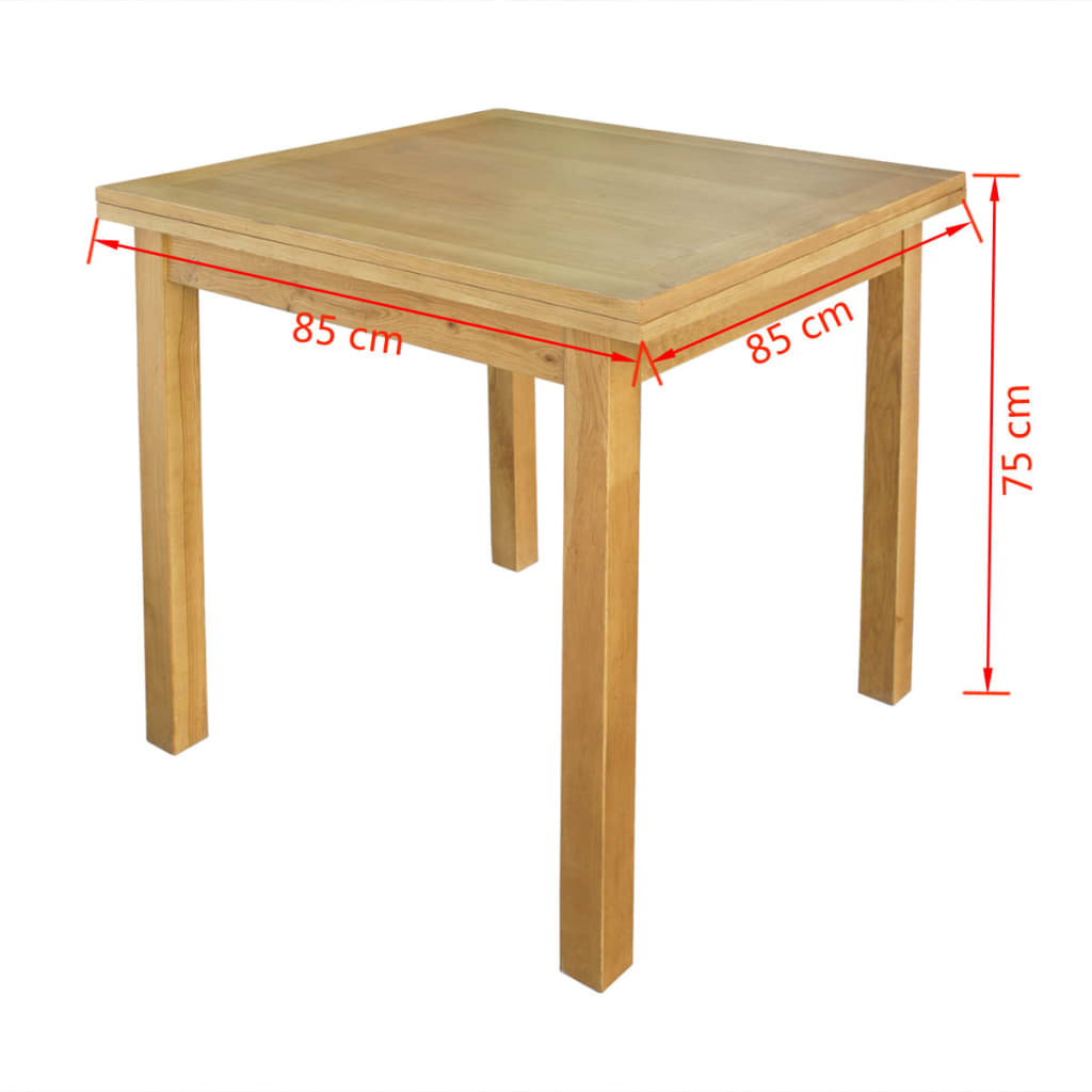 vidaXL galds, 85x85x75 cm, izvelkams, ozola masīvkoks