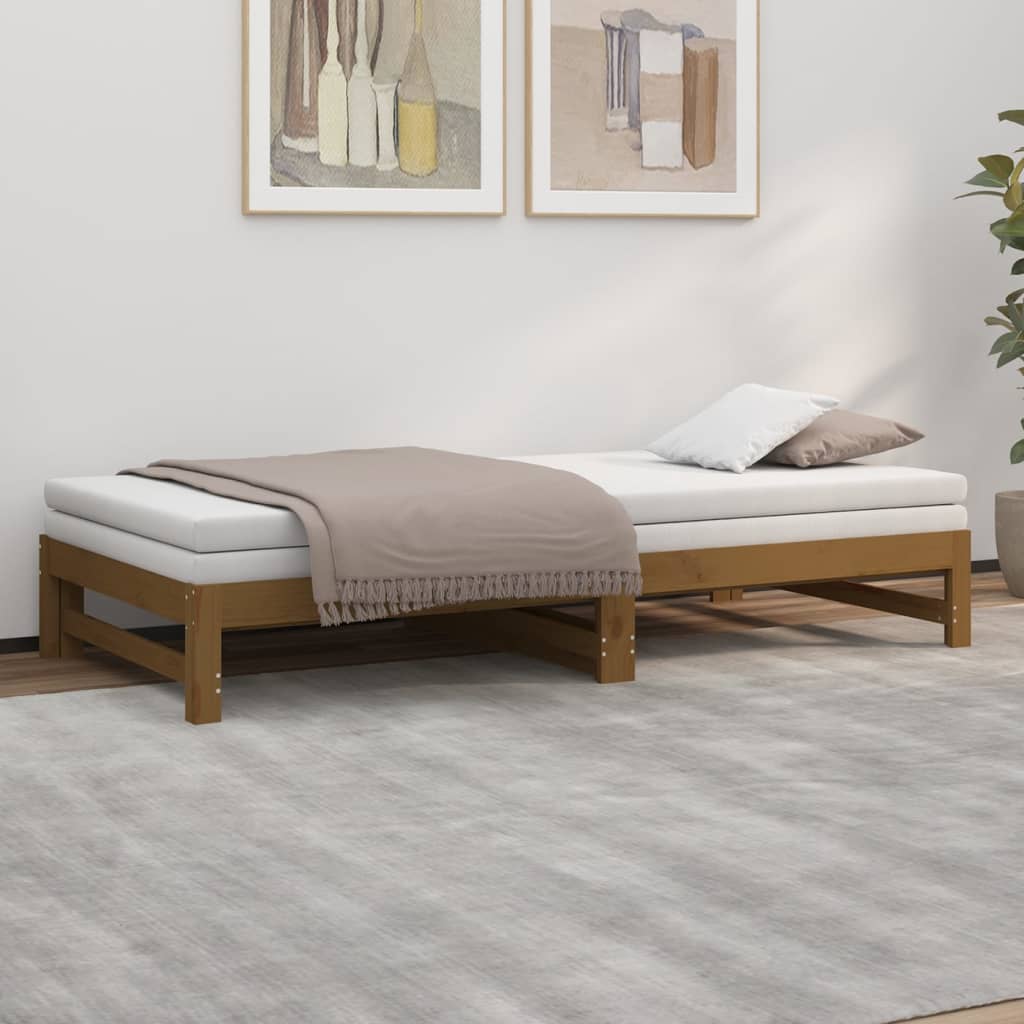 vidaXL izvelkama gulta, medus brūna, 2x(100x200) cm, priedes masīvkoks