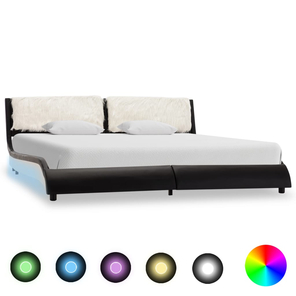 vidaXL gultas rāmis ar LED, melna un balta mākslīgā āda, 180x200 cm