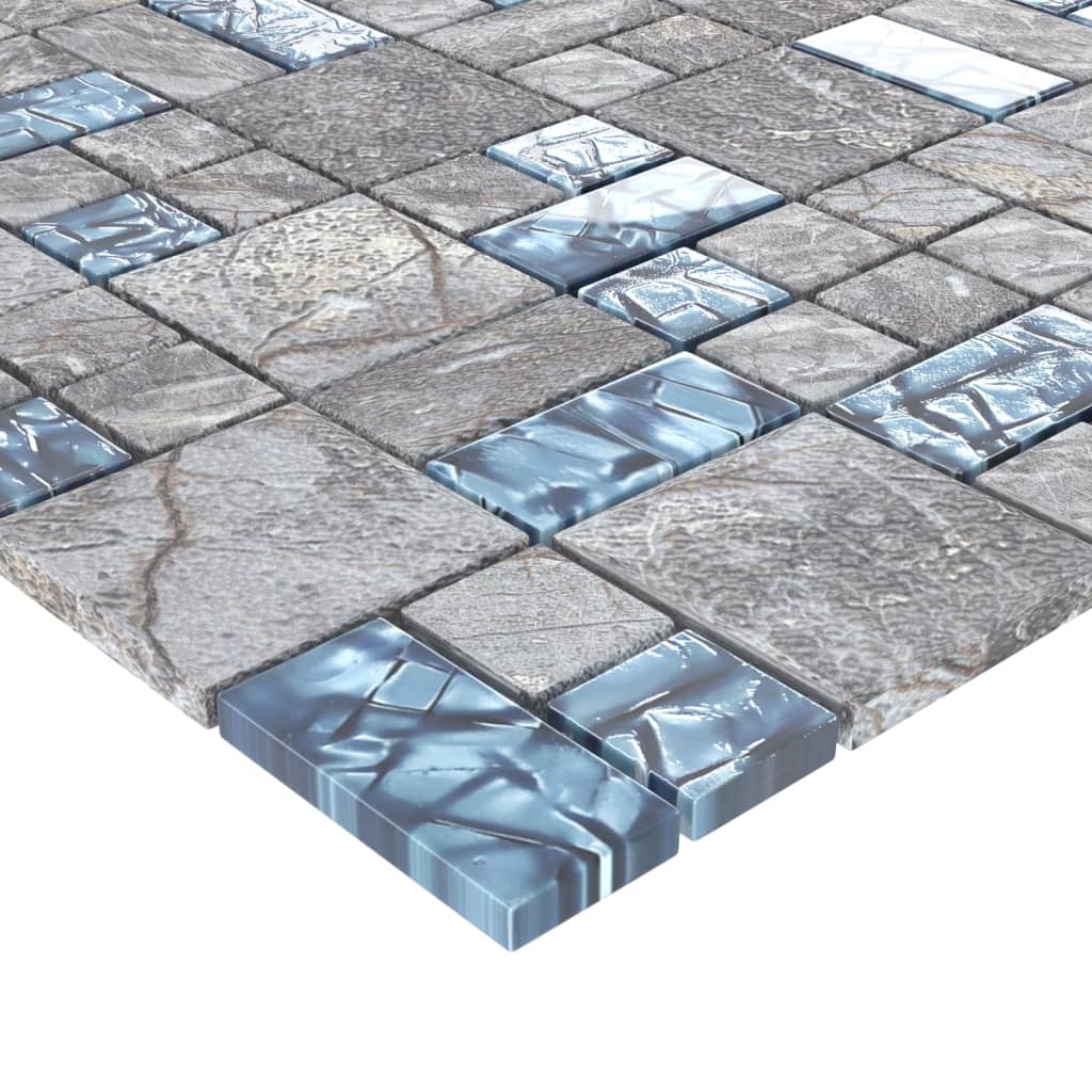 vidaXL mozaīkas flīzes, 11 gab., pelēkzilas, 30x30 cm, stikls