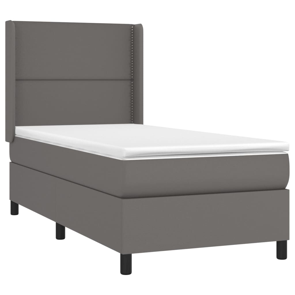 vidaXL atsperu gulta ar matraci, LED, pelēka, 90x200 cm, mākslīgā āda